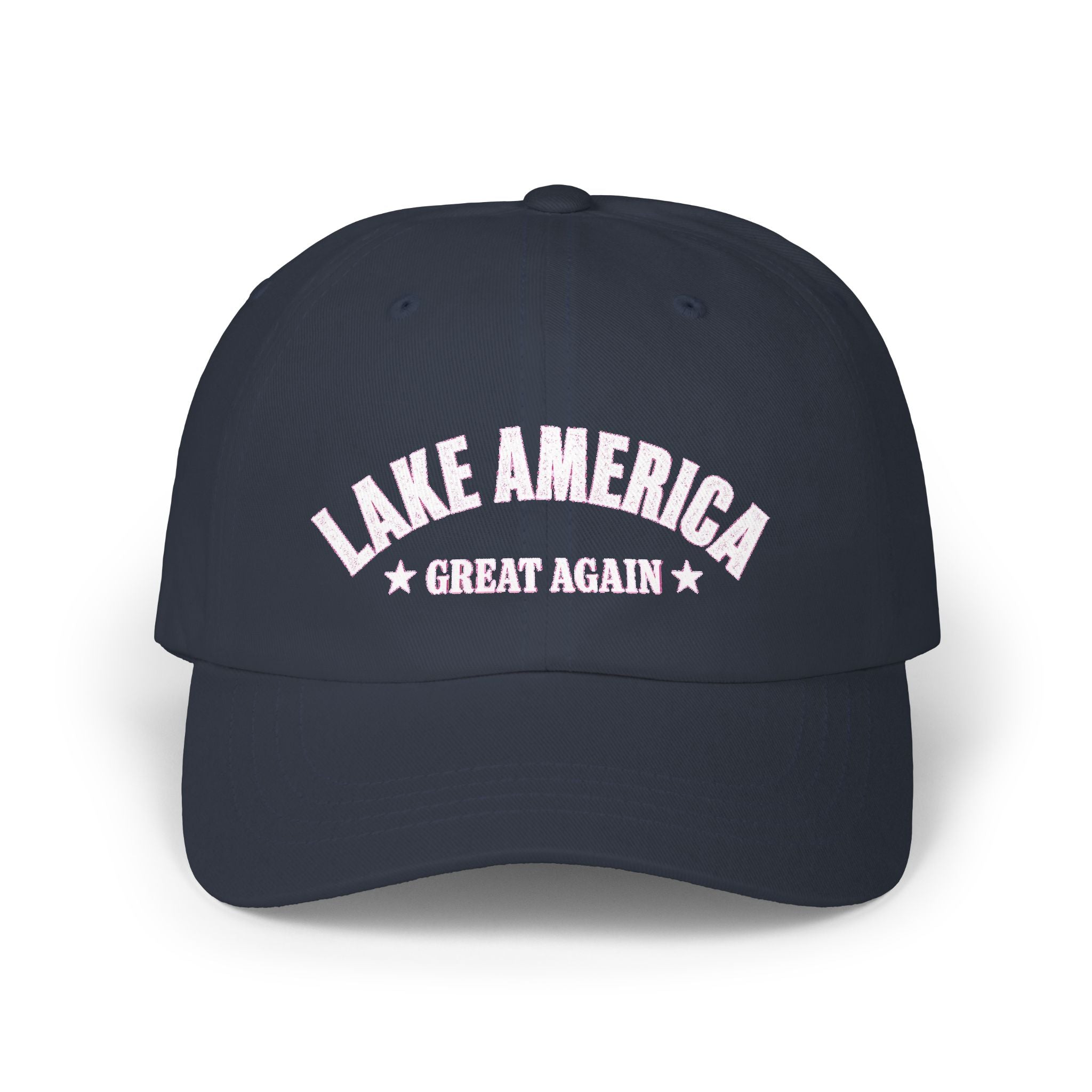 Lake America Dad Cap — Embroidered Sunset & Waves Baseball Hat