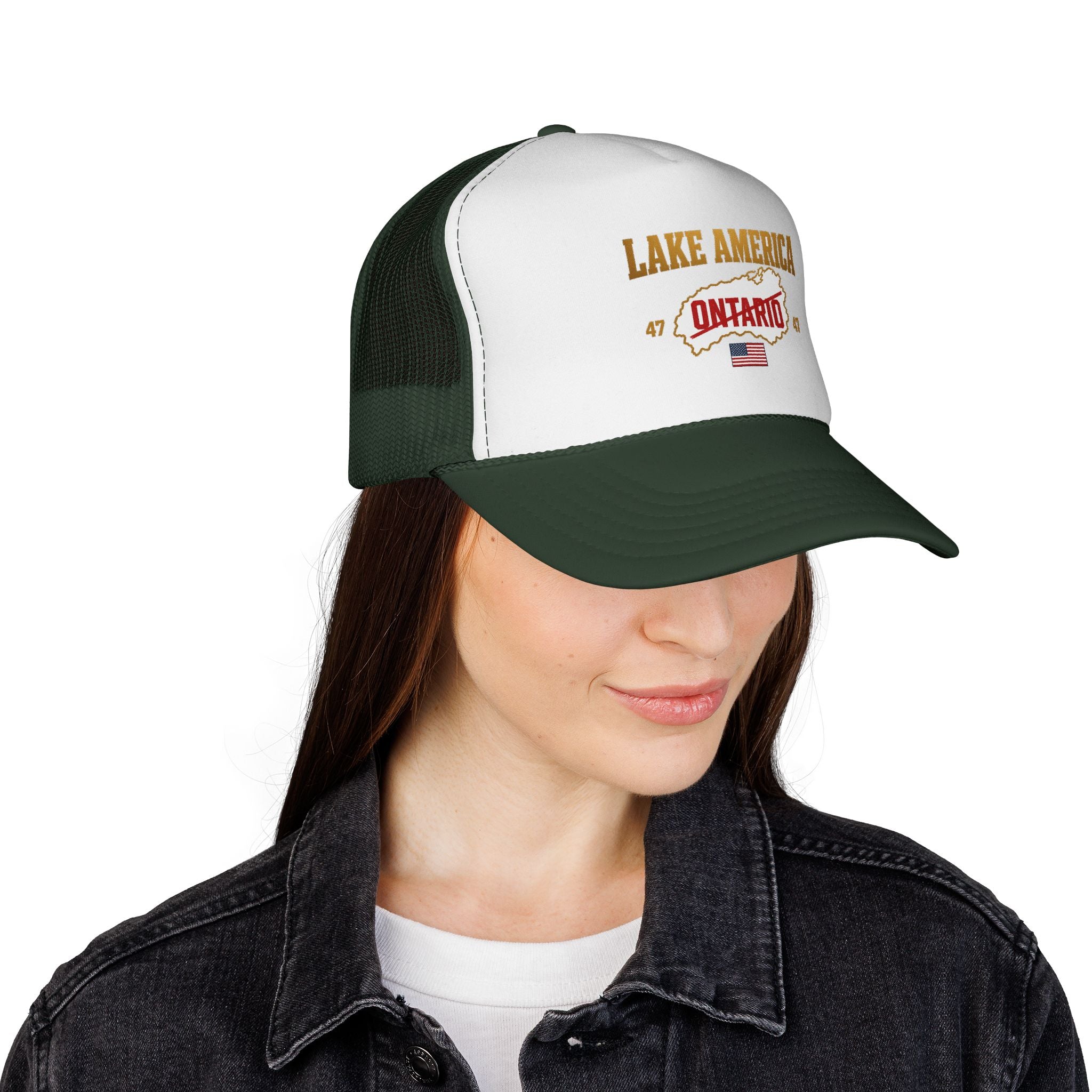 Lake America Ontario Trucker Cap – Vintage USA Flag Snapback Hat