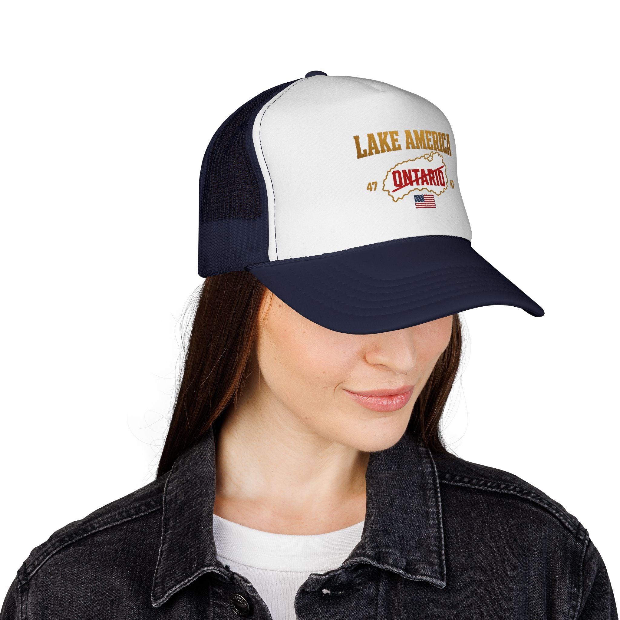 Lake America Ontario Trucker Cap – Vintage USA Flag Snapback Hat