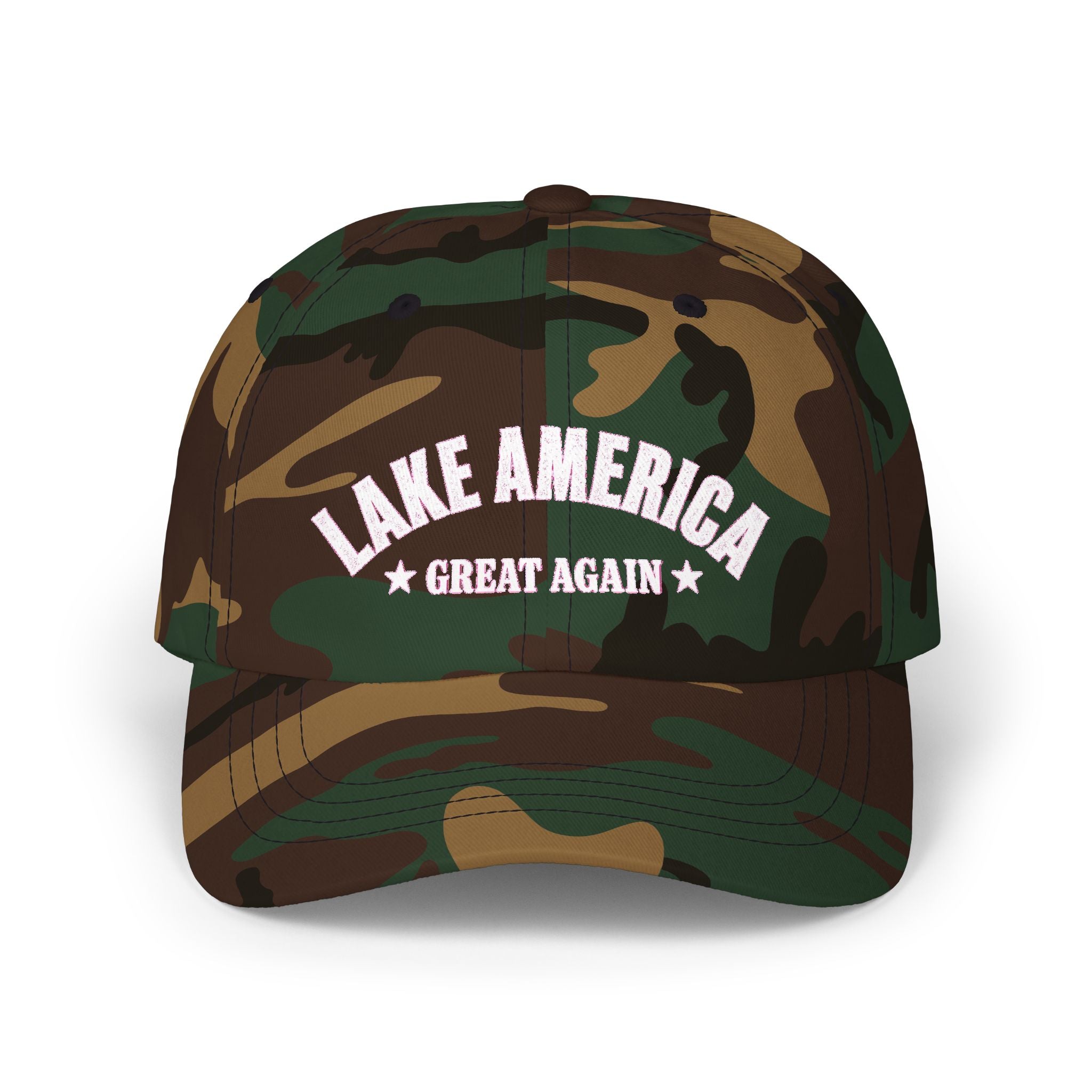 Lake America Dad Cap — Embroidered Sunset & Waves Baseball Hat