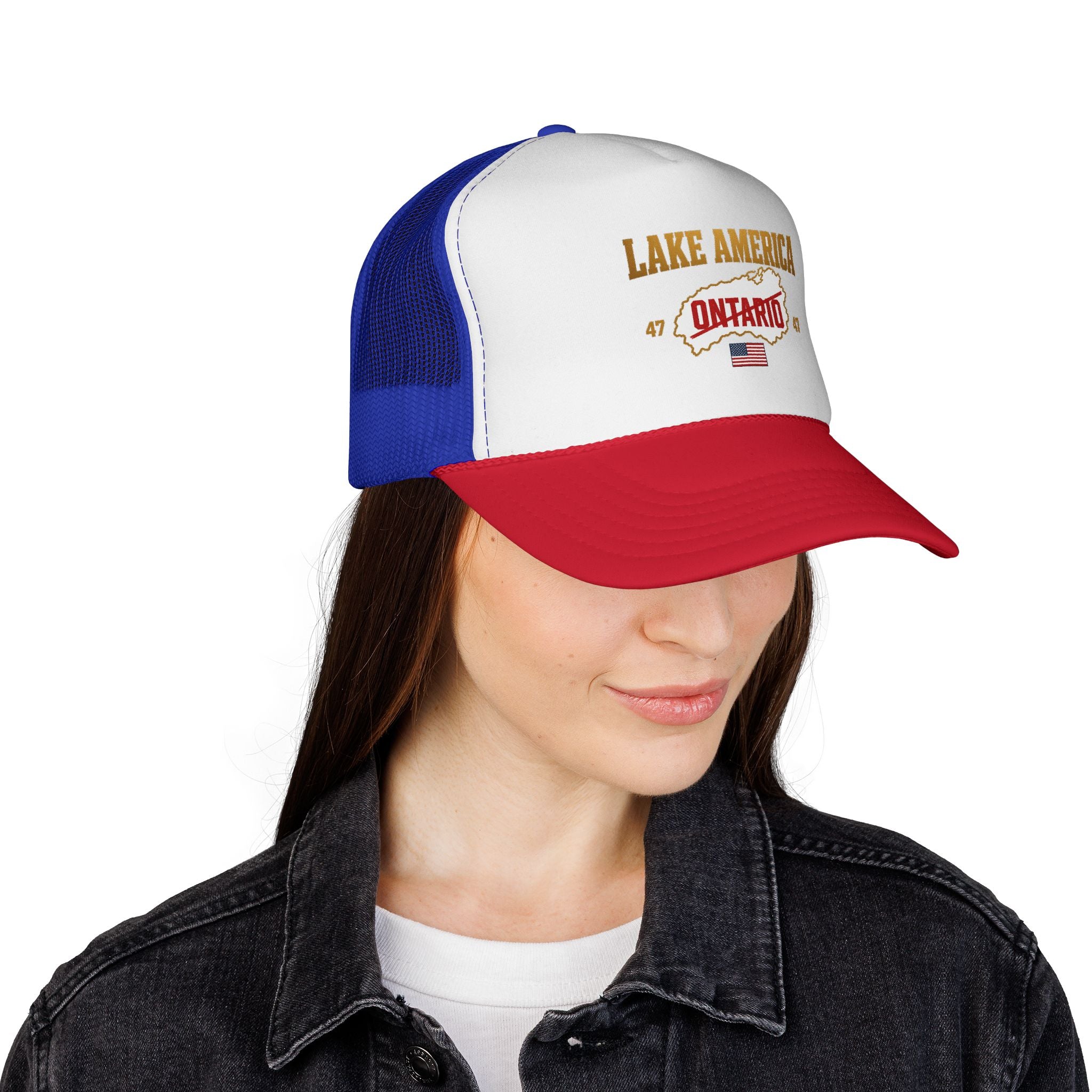 Lake America Ontario Trucker Cap – Vintage USA Flag Snapback Hat